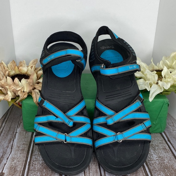Skechers Fitness Tone Ups Blue Black Strappy Sandals 38753 Size 10 - Picture 1 of 8